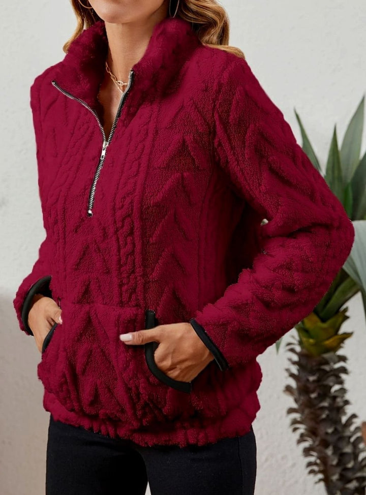 Women's Plush Fleece Half-Zip Kangaroo Pocket Pullover Sweater