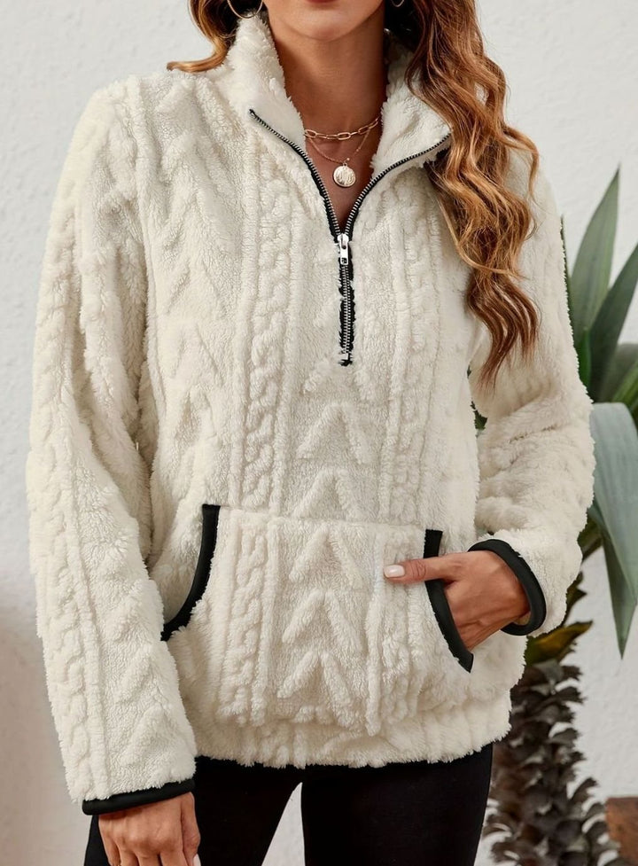 Women's Plush Fleece Half-Zip Kangaroo Pocket Pullover Sweater
