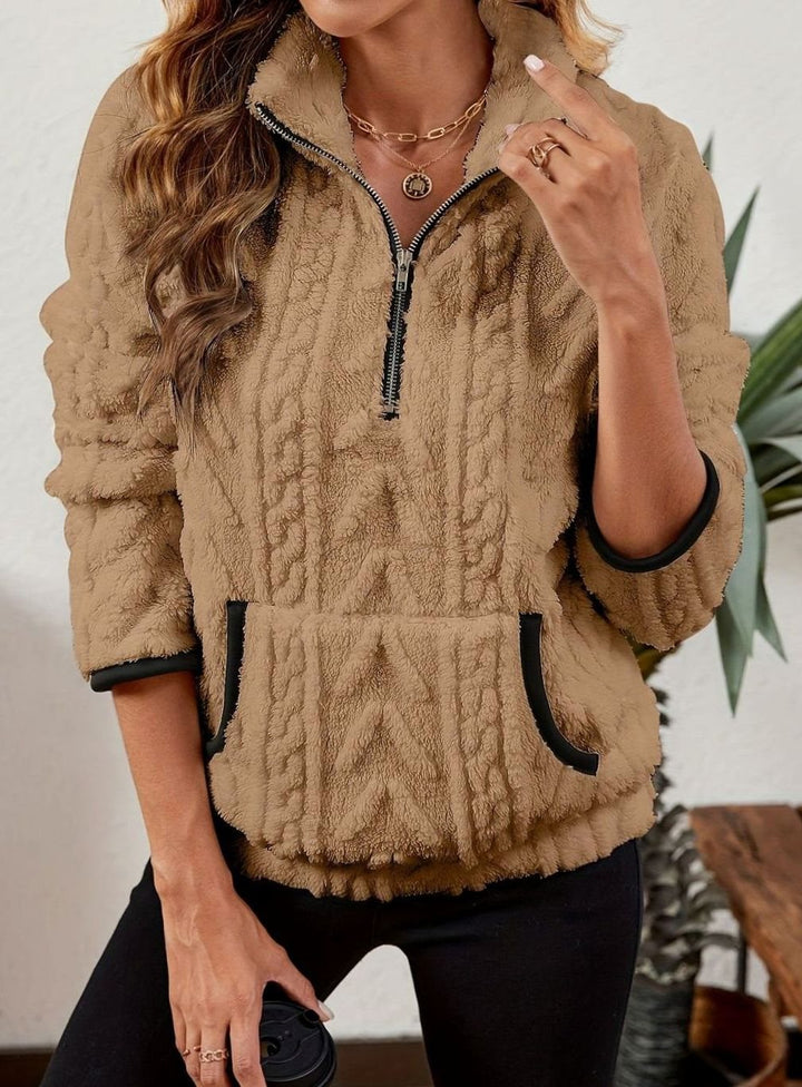 Women's Plush Fleece Half-Zip Kangaroo Pocket Pullover Sweater