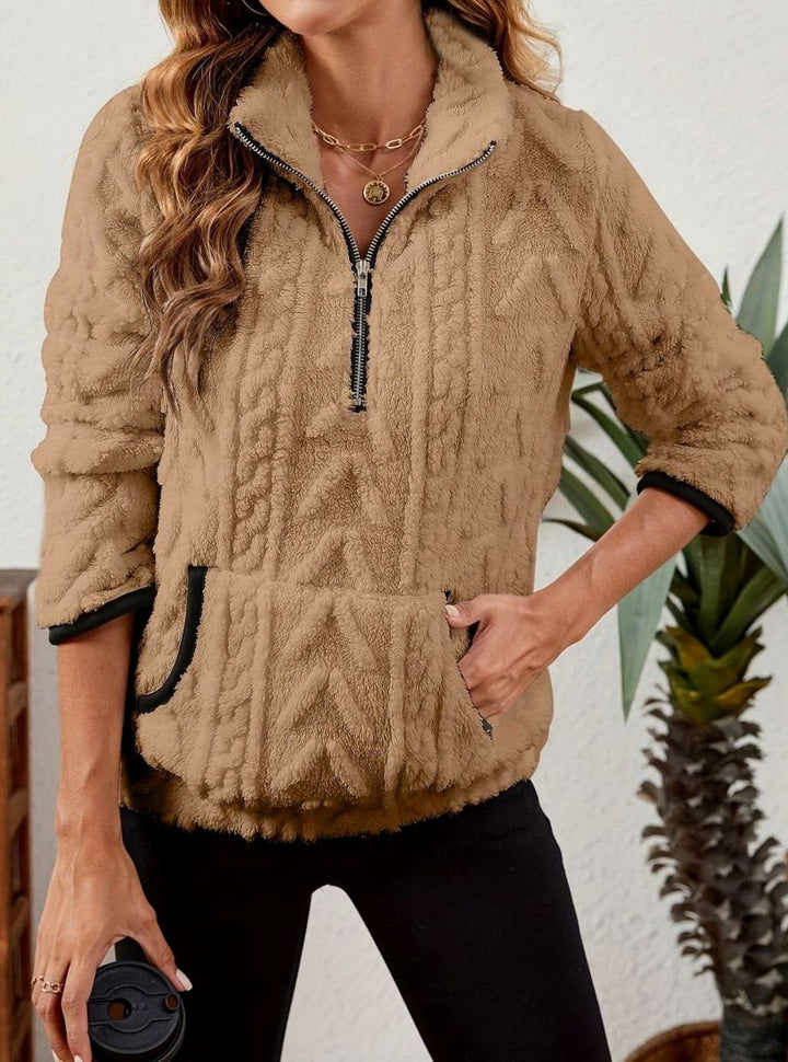 Women's Plush Fleece Half-Zip Kangaroo Pocket Pullover Sweater