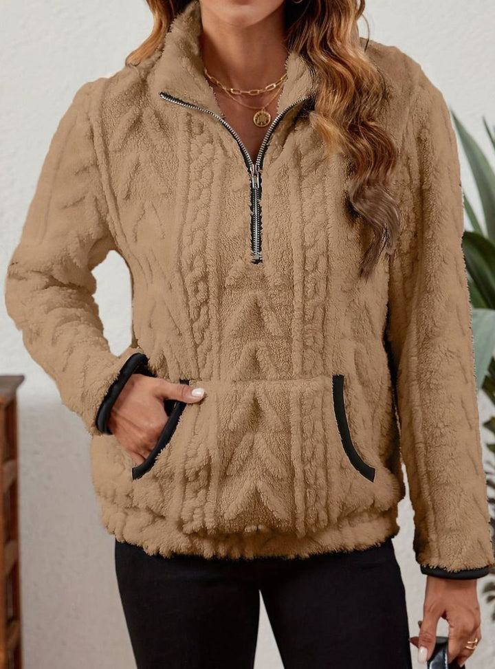 Women's Plush Fleece Half-Zip Kangaroo Pocket Pullover Sweater