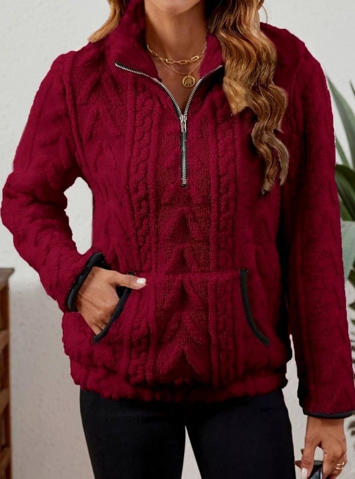 Women's Plush Fleece Half-Zip Kangaroo Pocket Pullover Sweater