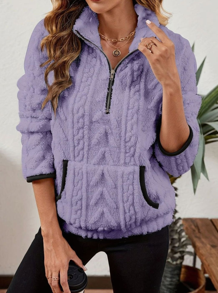 Women's Plush Fleece Half-Zip Kangaroo Pocket Pullover Sweater