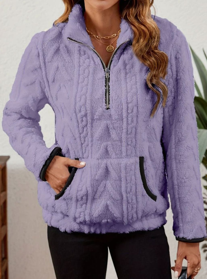 Women's Plush Fleece Half-Zip Kangaroo Pocket Pullover Sweater