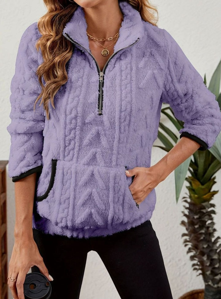 Women's Plush Fleece Half-Zip Kangaroo Pocket Pullover Sweater