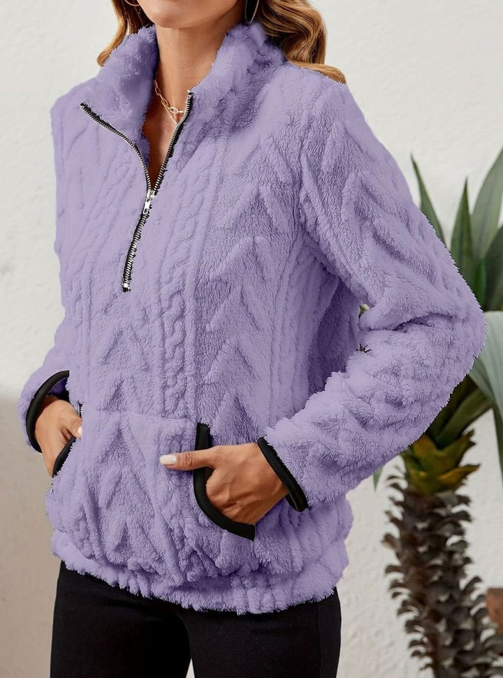 Women's Plush Fleece Half-Zip Kangaroo Pocket Pullover Sweater