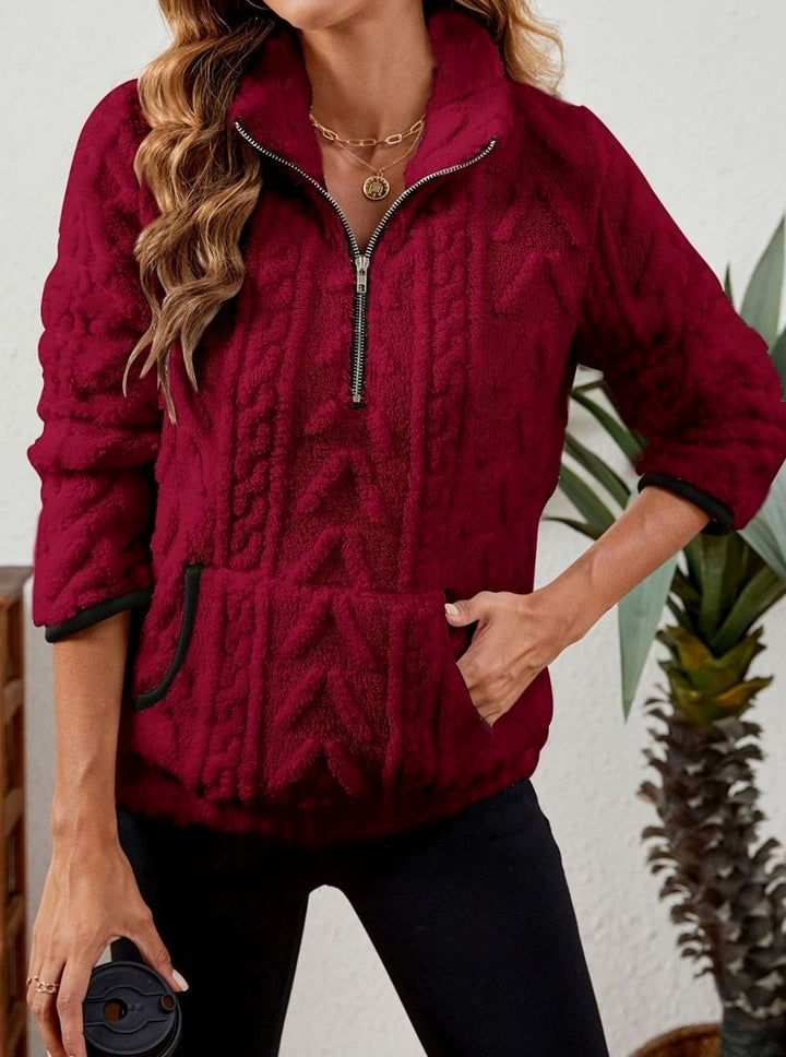 Women's Plush Fleece Half-Zip Kangaroo Pocket Pullover Sweater