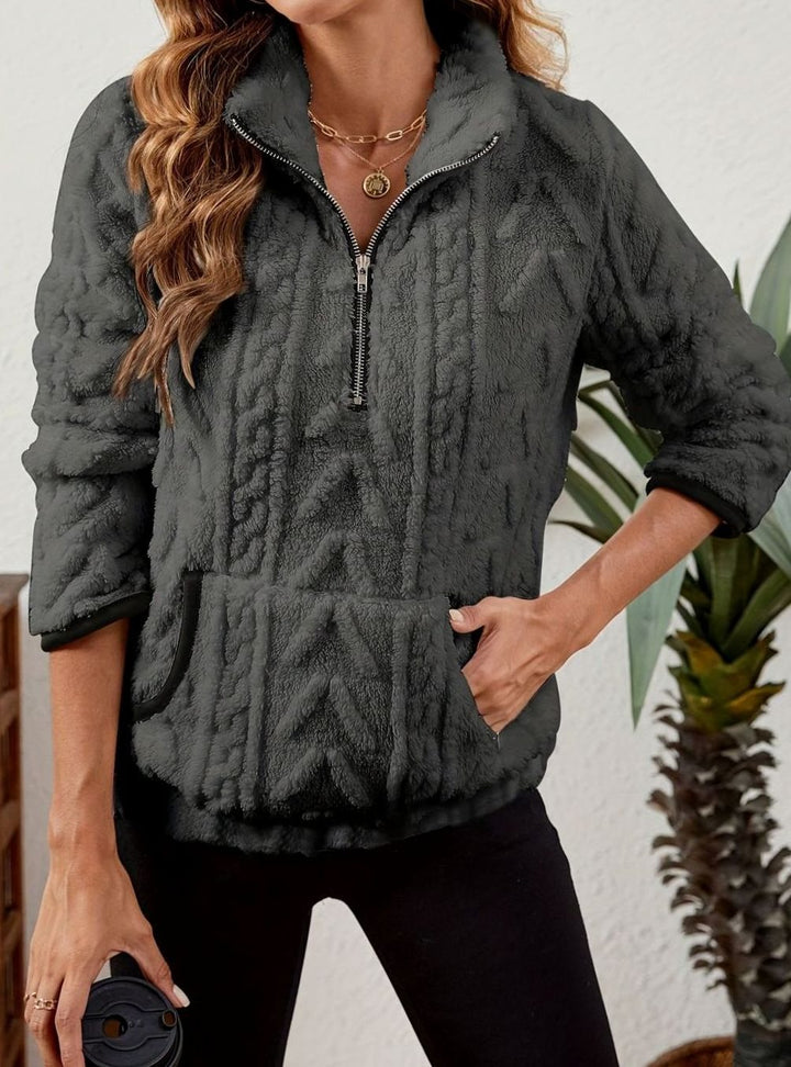 Women's Plush Fleece Half-Zip Kangaroo Pocket Pullover Sweater