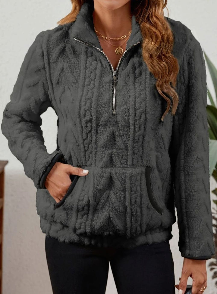 Women's Plush Fleece Half-Zip Kangaroo Pocket Pullover Sweater