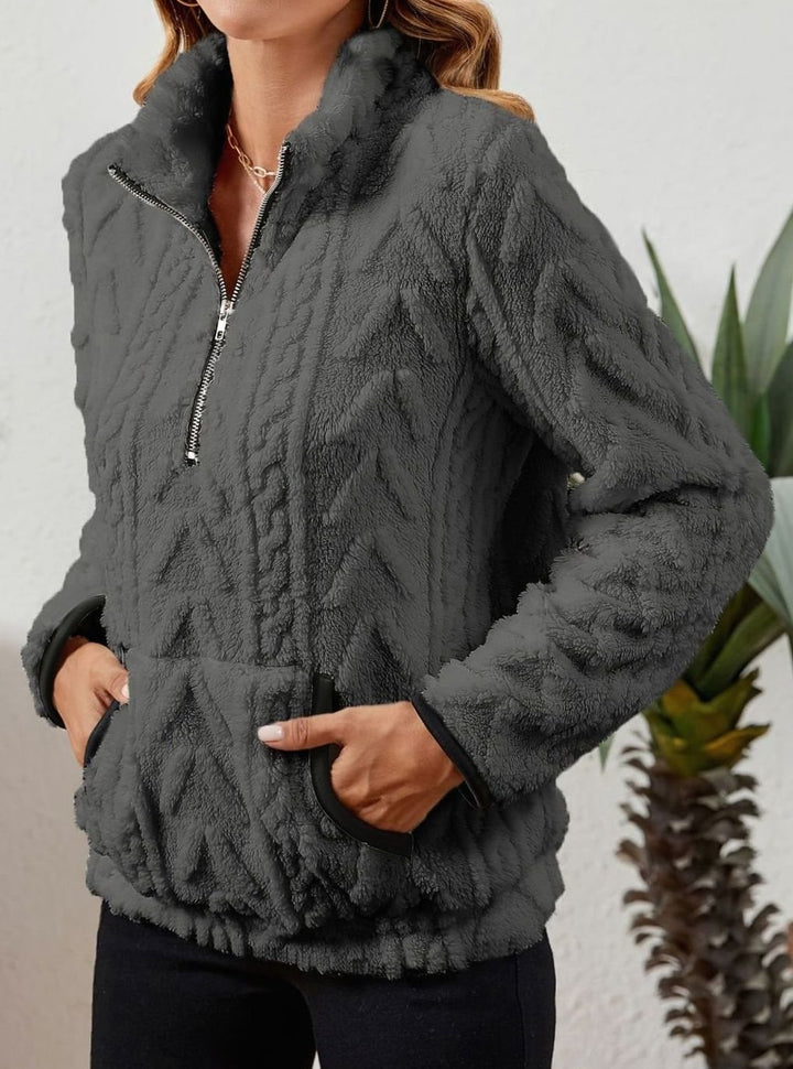 Women's Plush Fleece Half-Zip Kangaroo Pocket Pullover Sweater