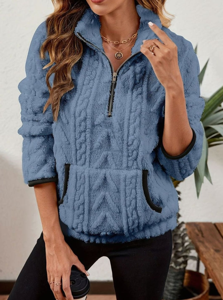 Women's Plush Fleece Half-Zip Kangaroo Pocket Pullover Sweater
