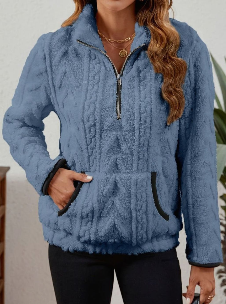 Women's Plush Fleece Half-Zip Kangaroo Pocket Pullover Sweater
