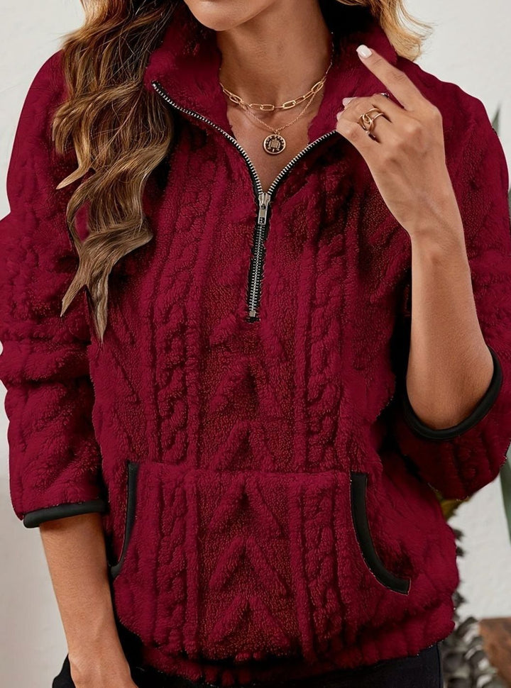 Women's Plush Fleece Half-Zip Kangaroo Pocket Pullover Sweater