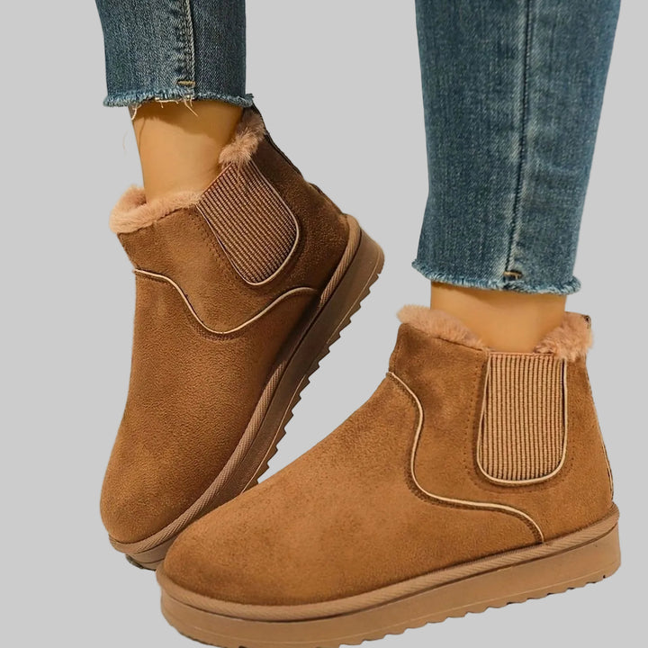 Women's Plush-Lined Slip-On Platform Ankle Winter Boots - Light Brown