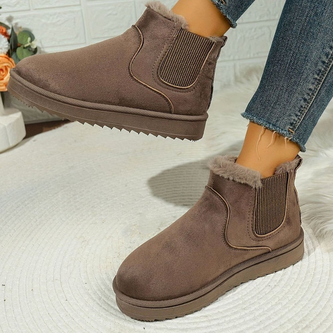 Women's Plush-Lined Slip-On Platform Ankle Winter Boots