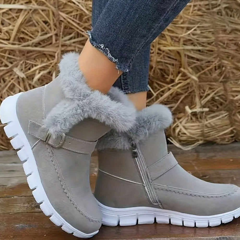 Women's Plush-Trimmed Buckle Ankle Snow Boots