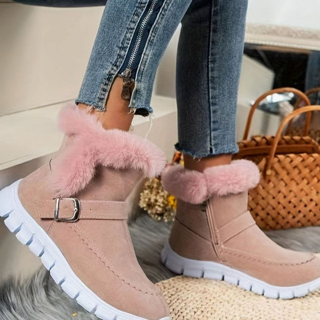 Women's Plush-Trimmed Buckle Ankle Snow Boots