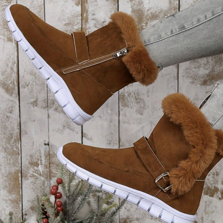 Women's Plush-Trimmed Buckle Ankle Snow Boots