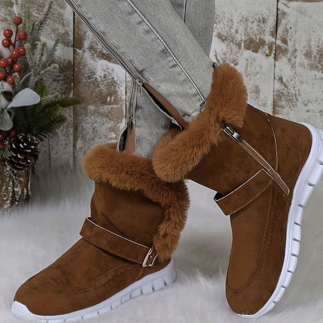 Women's Plush-Trimmed Buckle Ankle Snow Boots