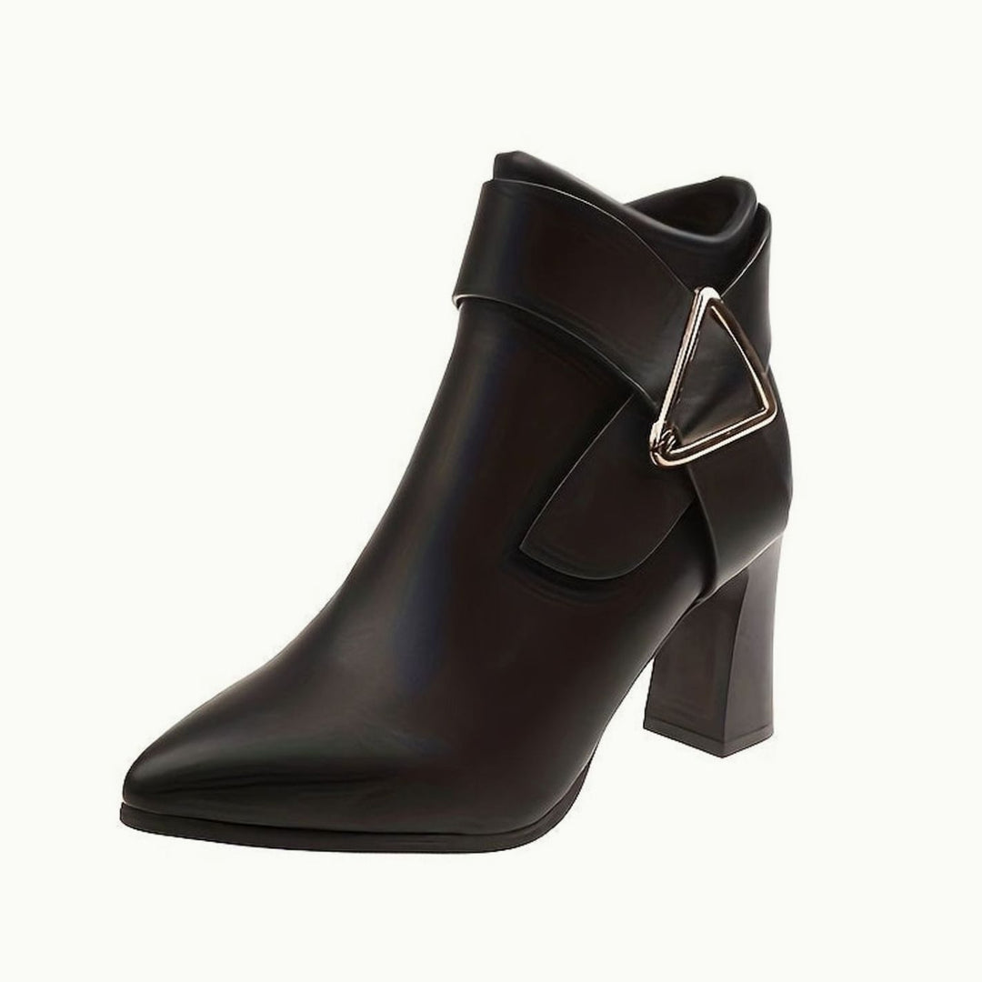 Women's Pointed-Toe Block Heel Black Ankle Boots - Black