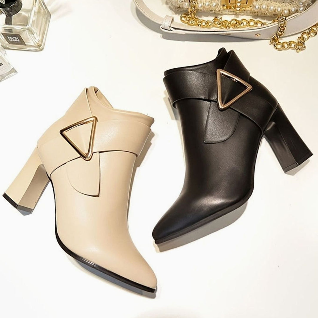 Women's Pointed-Toe Block Heel Black Ankle Boots
