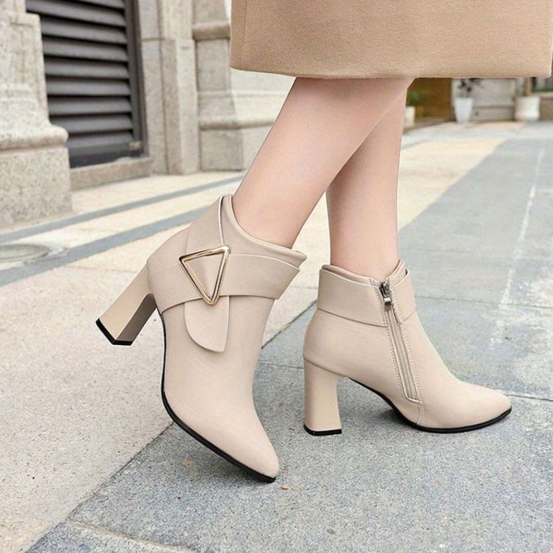 Women's Pointed-Toe Block Heel Black Ankle Boots