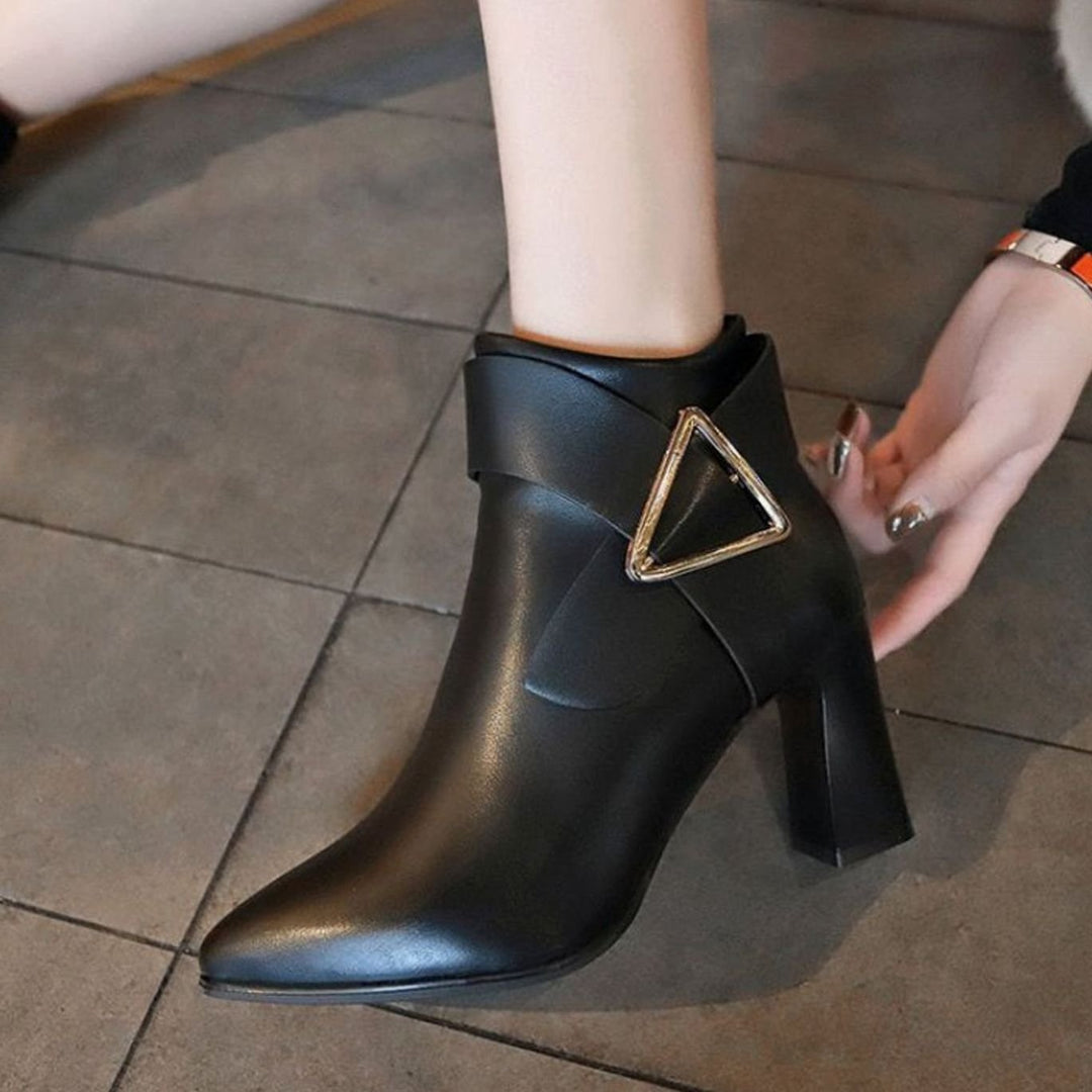 Women's Pointed-Toe Block Heel Black Ankle Boots