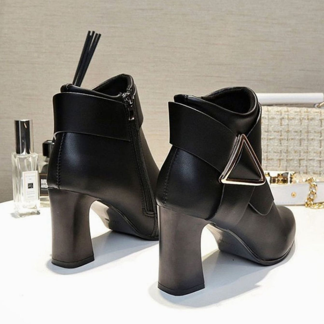 Women's Pointed-Toe Block Heel Black Ankle Boots