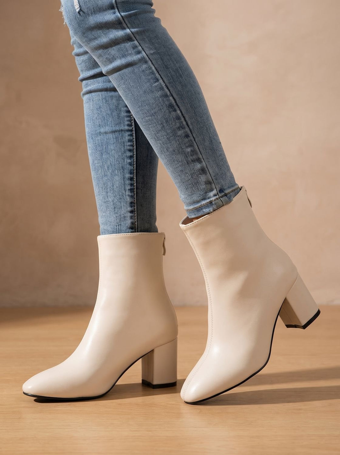 Women's Pointed-Toe Block-Heel Faux Leather Ankle Boots