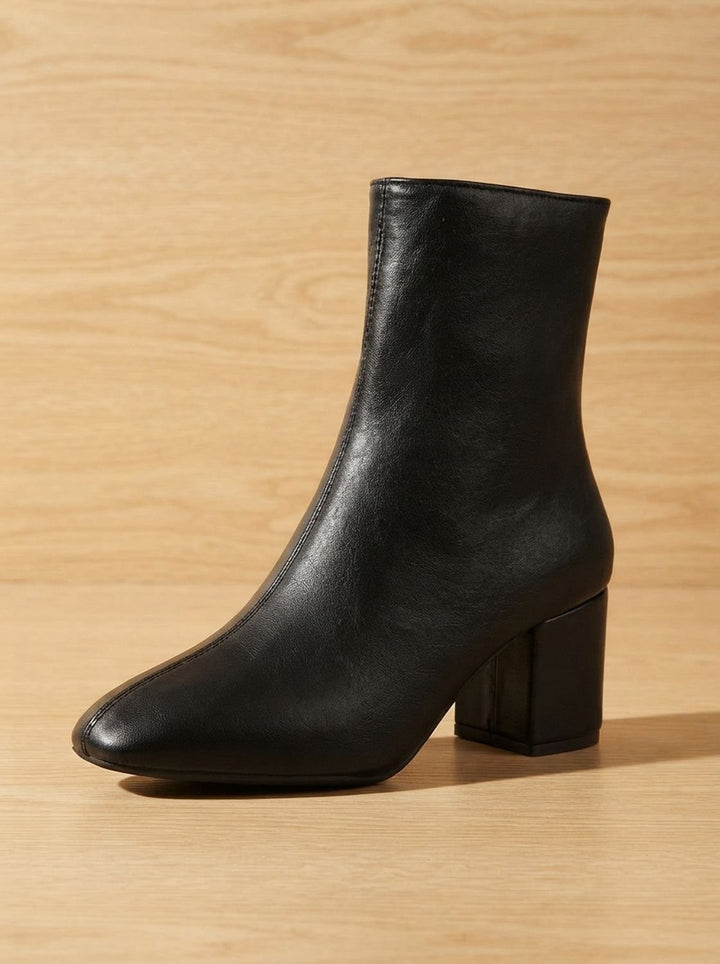 Women's Pointed-Toe Block-Heel Faux Leather Ankle Boots