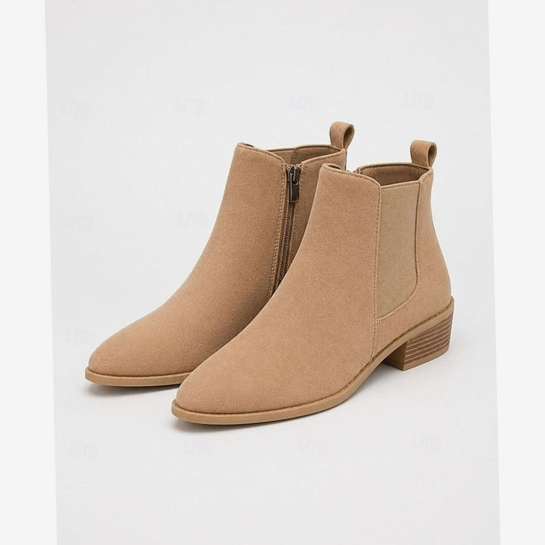 Women's Pointed-Toe Block Heel Suede Chelsea Ankle Boots - Khaki