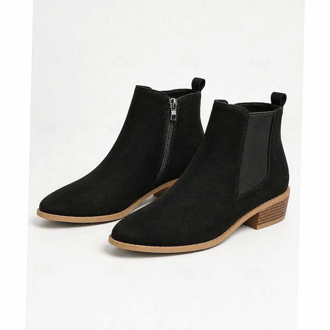 Women's Pointed-Toe Block Heel Suede Chelsea Ankle Boots - Black