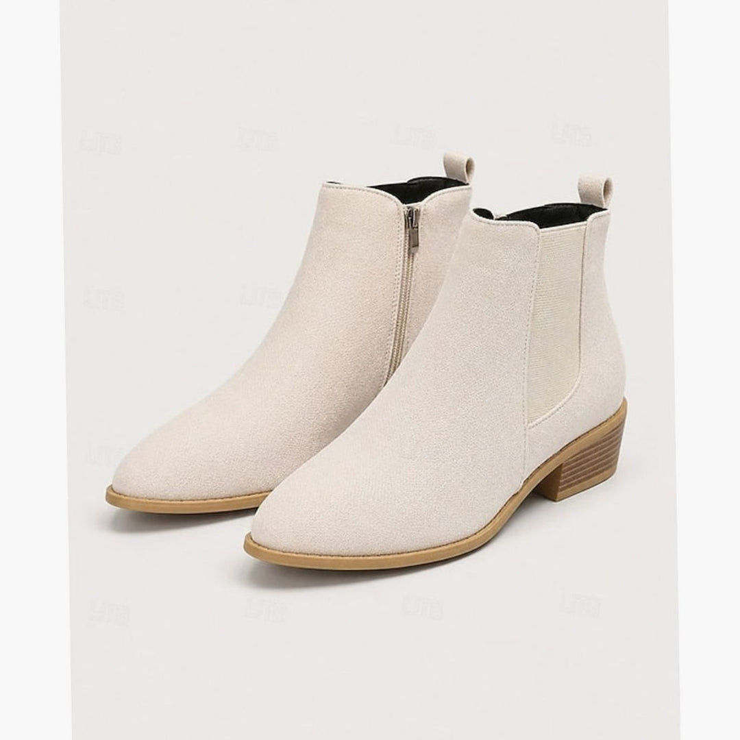 Women's Pointed-Toe Block Heel Suede Chelsea Ankle Boots - Beige