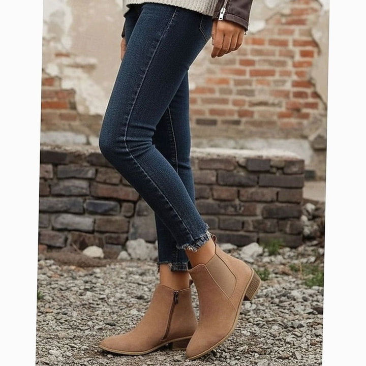 Women's Pointed-Toe Block Heel Suede Chelsea Ankle Boots