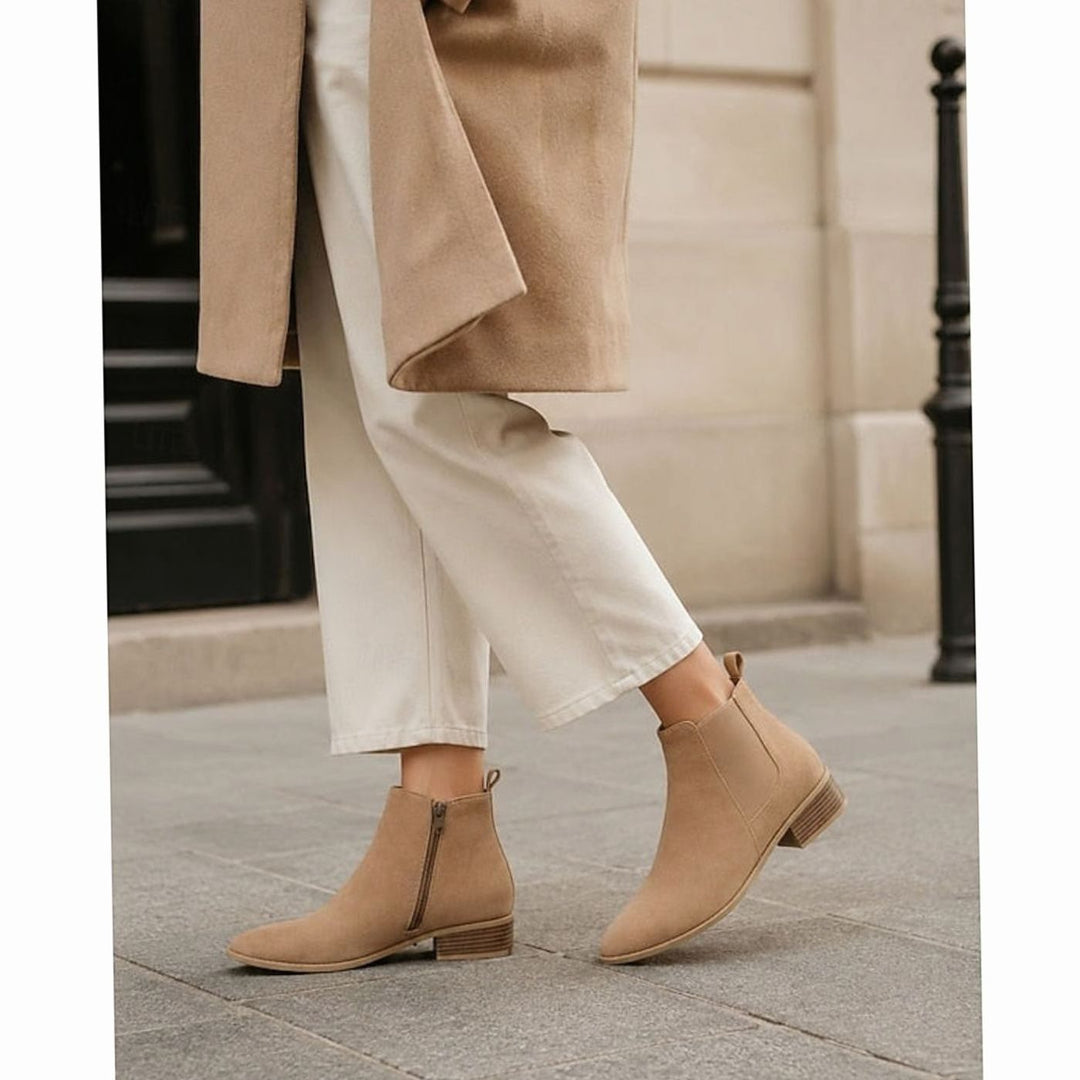 Women's Pointed-Toe Block Heel Suede Chelsea Ankle Boots