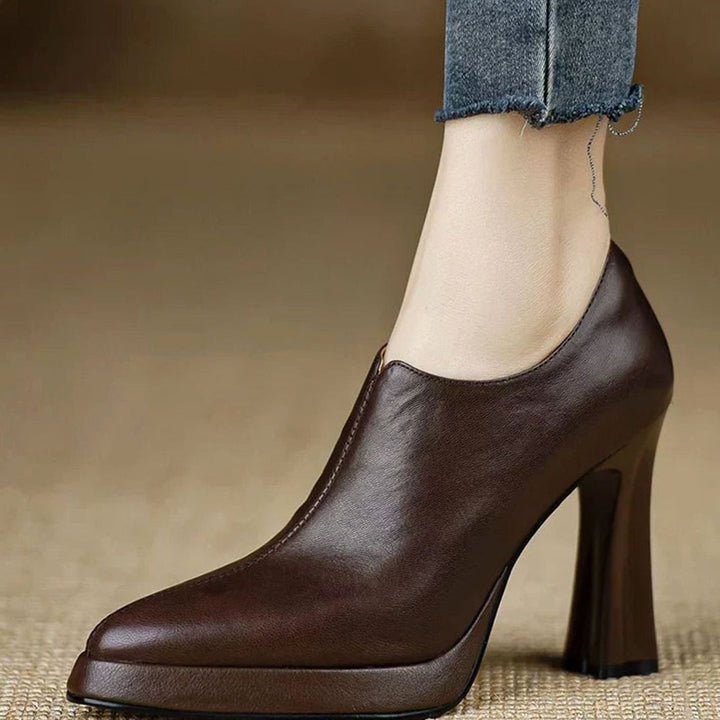 Women's Pointed-Toe Flared-Heel Side-Zipper Classic Dress Pumps