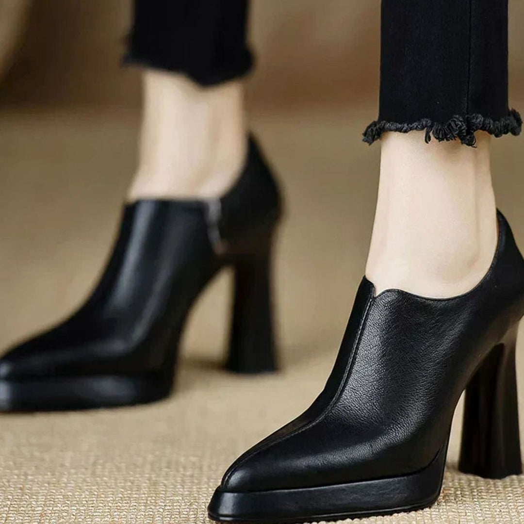 Women's Pointed-Toe Flared-Heel Side-Zipper Classic Dress Pumps