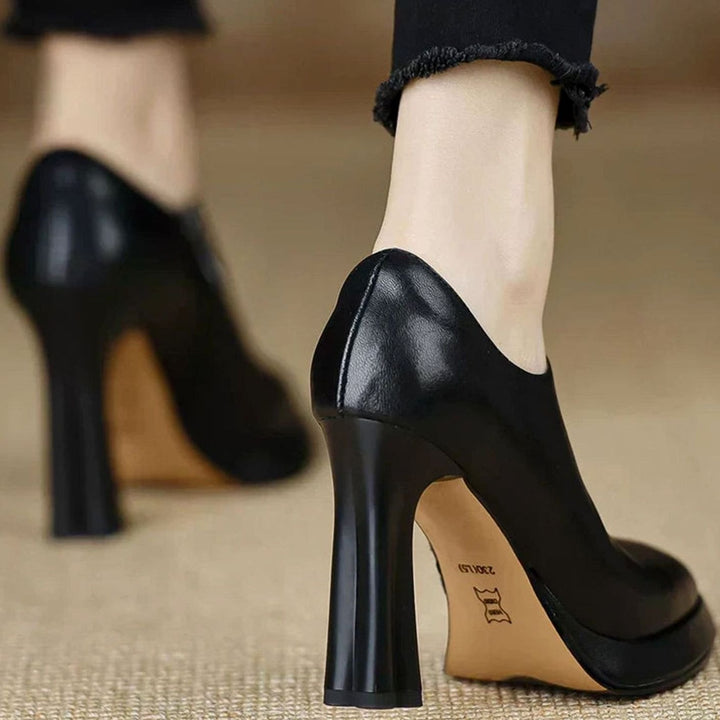 Women's Pointed-Toe Flared-Heel Side-Zipper Classic Dress Pumps
