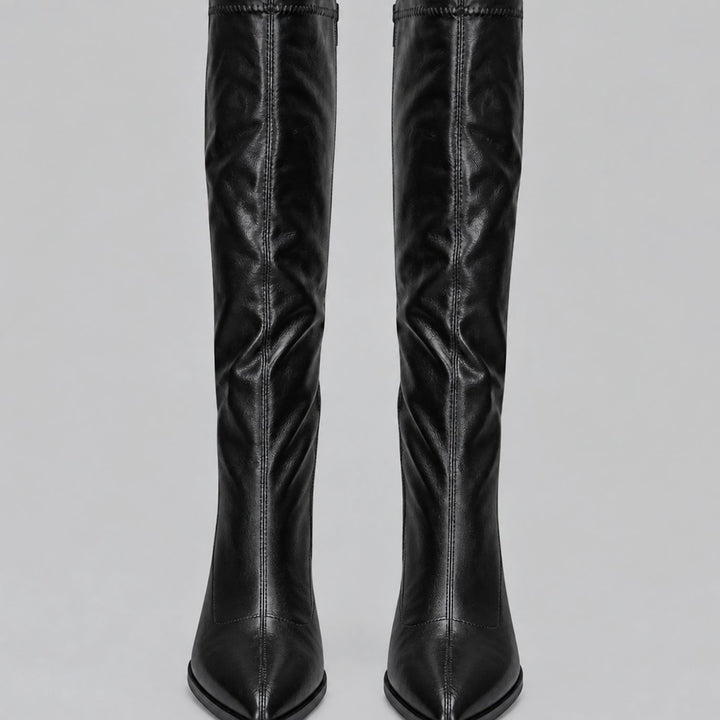 Women's Pointed-Toe Knee High Boots Chunky Block Heel