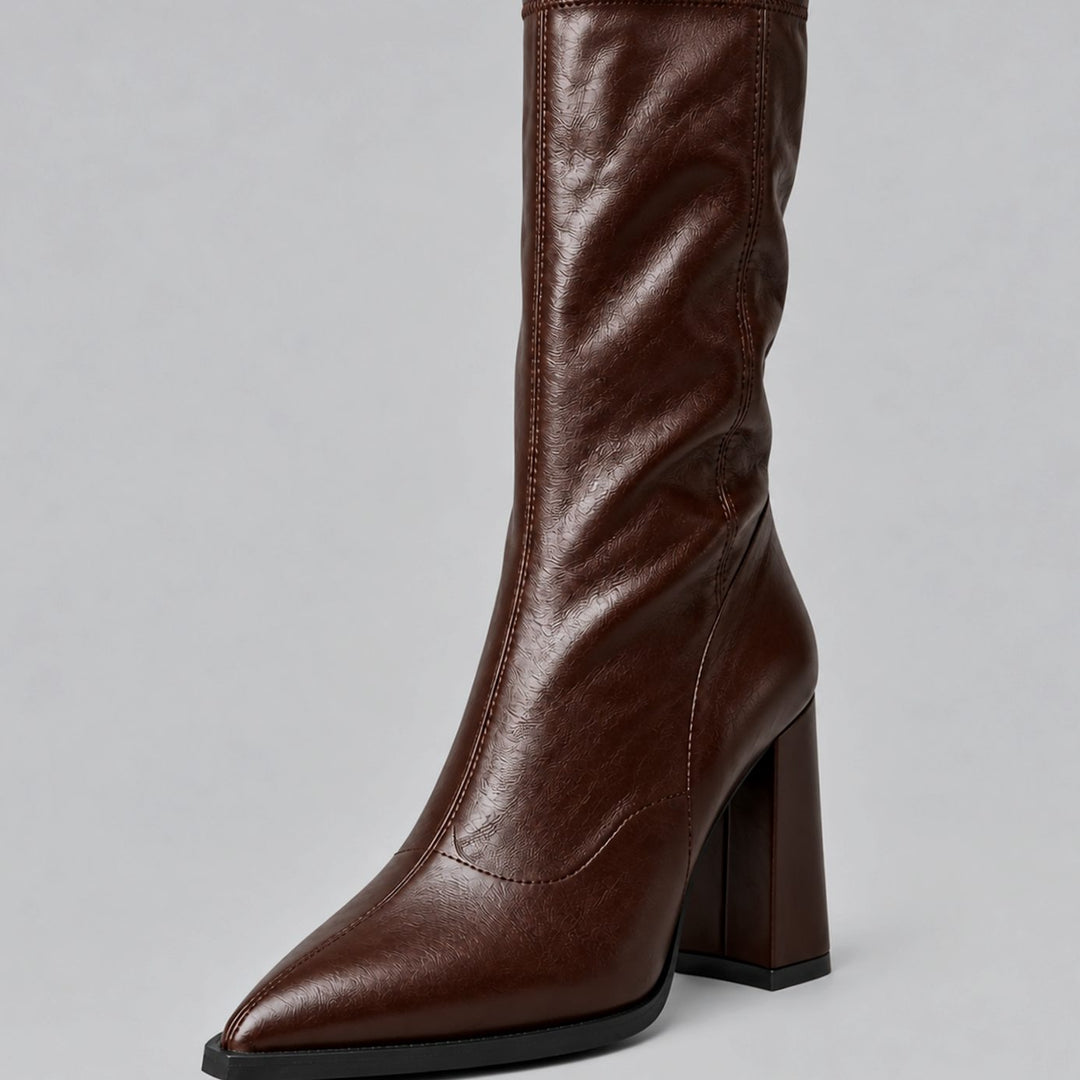 Women's Pointed-Toe Knee High Boots Chunky Block Heel