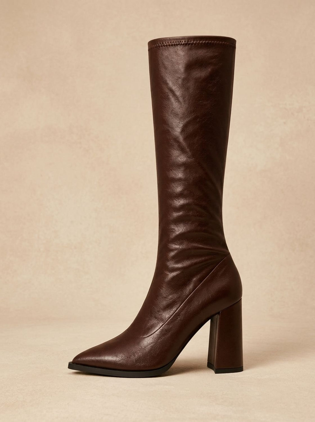 Women's Pointed-Toe Knee High Boots Chunky Block Heel Knee-High - Brown