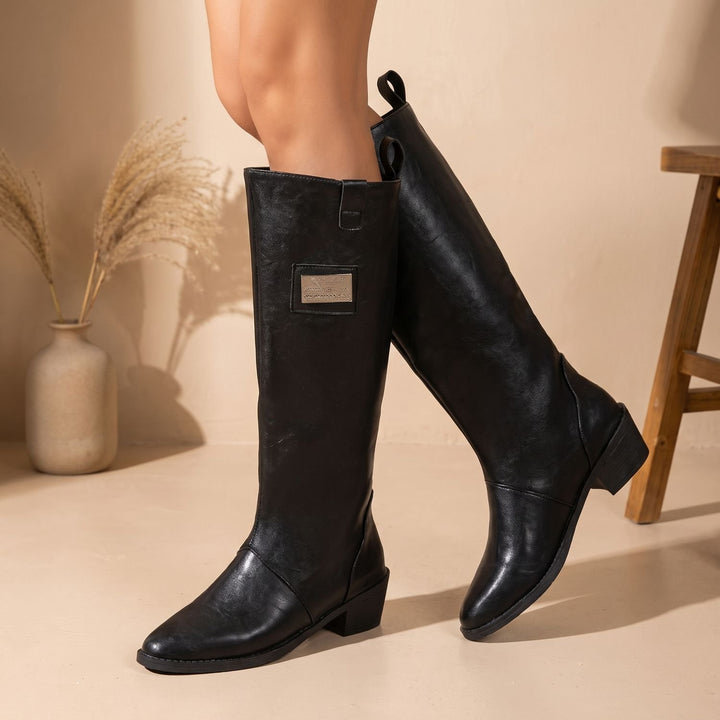 Women's Pointed-Toe Knee High Boots Slim Tall Shaft - Black