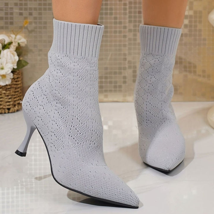 Women's Pointed-Toe Knit Sock Ankle Boots Stiletto Heel