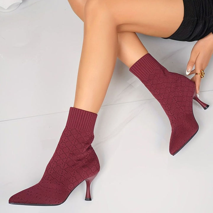 Women's Pointed-Toe Knit Sock Ankle Boots Stiletto Heel