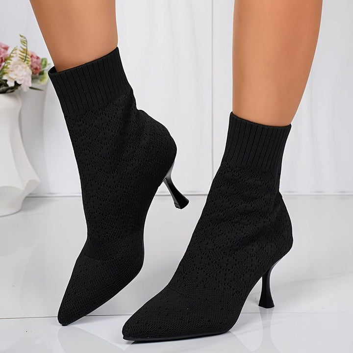 Women's Pointed-Toe Knit Sock Ankle Boots Stiletto Heel