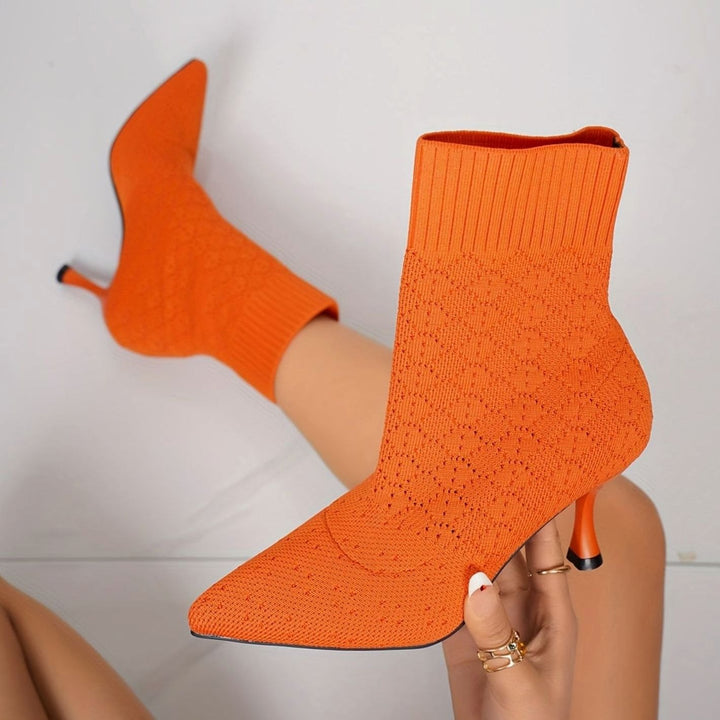 Women's Pointed-Toe Knit Sock Ankle Boots Stiletto Heel