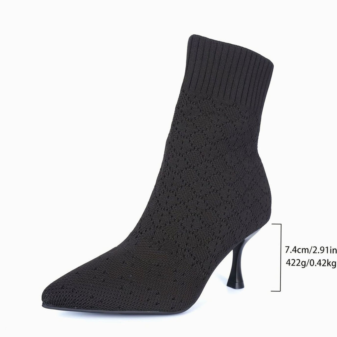Women's Pointed-Toe Knit Sock Ankle Boots Stiletto Heel