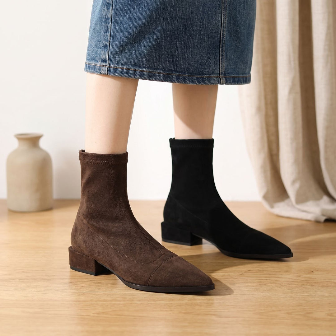Women's Pointed-Toe Low Block Heel Ankle Boots