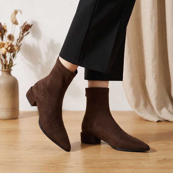 Women's Pointed-Toe Low Block Heel Ankle Boots