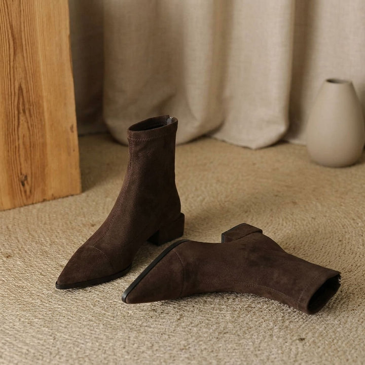 Women's Pointed-Toe Low Block Heel Ankle Boots